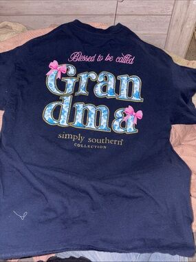 Simply Southern Navy Tee with Blue Floral "Grandma" and Pink Accents XL